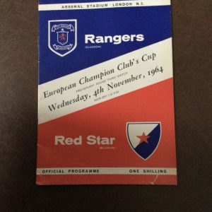 RANGERS v Red Star Belgrade European Cup 1st Rnd 3rd Match, Matchday Programme (Arsenal Stadium) 1964
