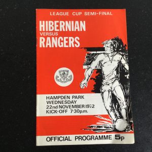 Hibernian v Rangers League Cup Semi Final Matchday Programme 1972