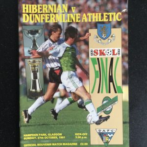 Hibernian (Hibs) v Dunfermline Athletic League Cup Final Matchday Programme 1991
