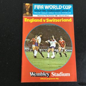 England v Switzerland World Cup Qualifying Match Matchday Programme 1980