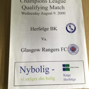 Herfolge BK v Rangers Champions League Qualifying Match Matchday Programme 2000