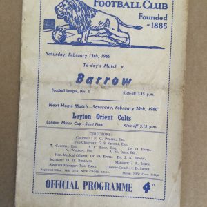 Millwall v Barrow Matchday Programme 1960