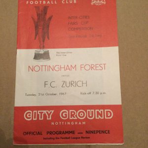 Nottingham Forest v F.C. Zurich Fairs Cup Matchday Programme 1967