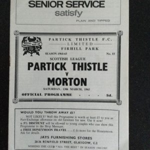 Partick Thistle v Morton League Matchday Programme 1965