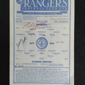 Rangers v Dundee United League Matchday Programme 1963