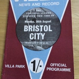 Aston Villa v Bristol City League Matchday Programme 1968