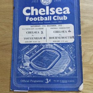 Chelsea v Tottenham Hotspur F.A. Youth Cup & Bournemouth F.A. Combination Cup Matchday Programme 1955