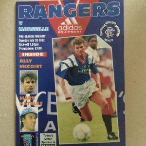 Rangers v Marseille Pre-Season Friendly Matchday Programme 1992