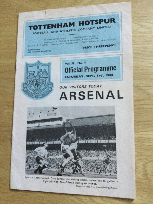 Tottenham Hotspur v Arsenal League Matchday Programme 1966