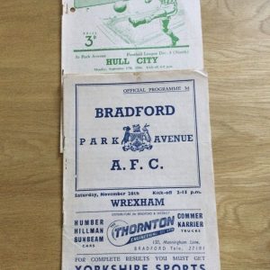 Bradford Park Avenue v Wrexham and Hull City League Matchday Programmes 1955 & 1956
