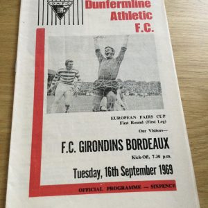 Dunfermline Athletic v F.C. Girondins Bordeaux Fairs Cup Matchday Programme 1969
