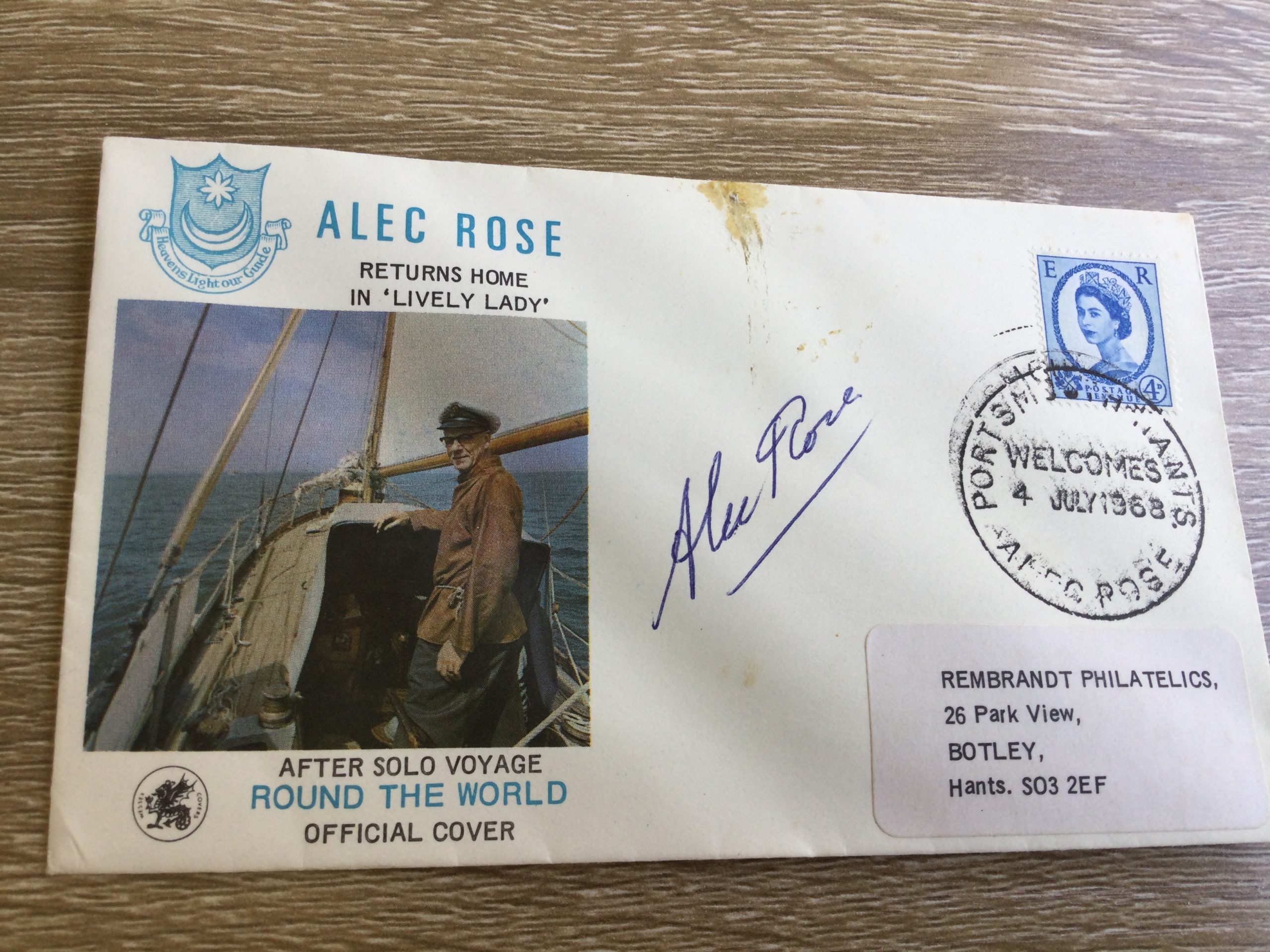 Alec Rose Returns Home F.D.C. PORTSMOUTH HANTS ALEC ROSE Special postmark 1968