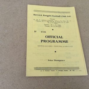 Berwick Rangers v Hamilton Academicals Match Day Programme 1959