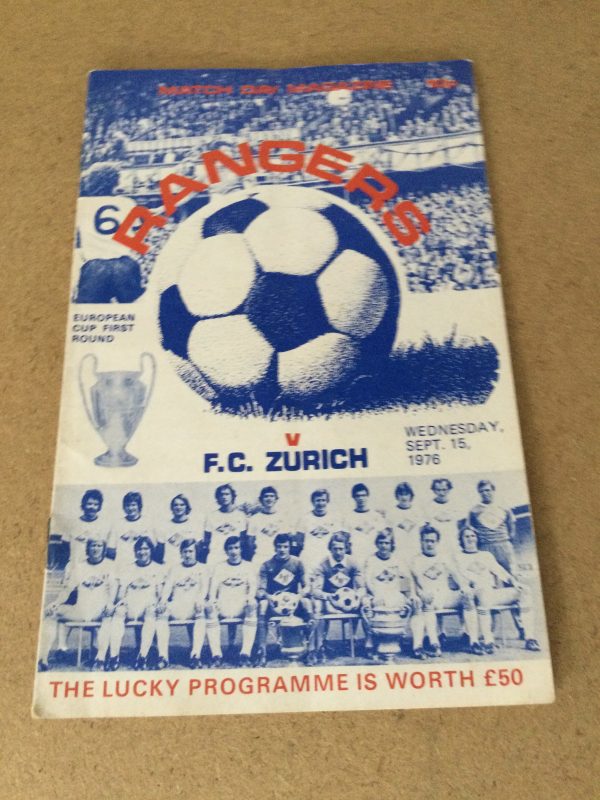 Rangers v F.C. Zurich European Cup Matchday Programme 1976