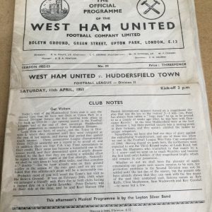 West Ham United v Huddersfield Town Matchday Programme 1953