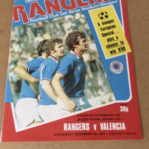 Rangers v Valencia E.C.W.C. Matchday Programme 1979