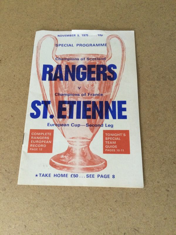 Rangers v St. Etienne European Cup Matchday Programme 1975