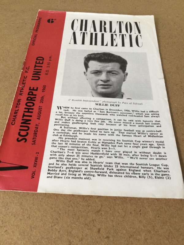 Charlton Athletic v Scunthorpe United & Norwich City Matchday Programmes 1960