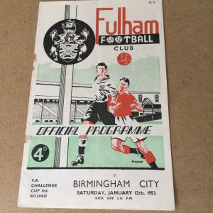 Fulham v Birmingham City F.A. Cup Matchday Programme 1952