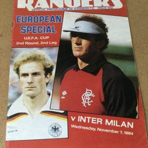 Rangers v Inter Milan U.E.F.A. Cup Matchday Programme 1984