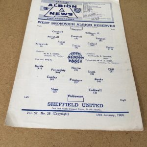 West Bromwich Albion v Sheffield United Reserves Match Day Programme 1966