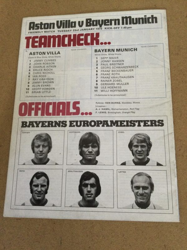Aston Villa v Bayern Munich Friendly Match Day Programme 1973 - Image 2