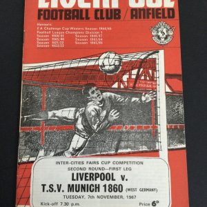 Liverpool v T.S.V. Munich 1860 Fairs Cup Match Day Programme 1967