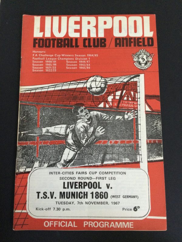 Liverpool v T.S.V. Munich 1860 Fairs Cup Match Day Programme 1967