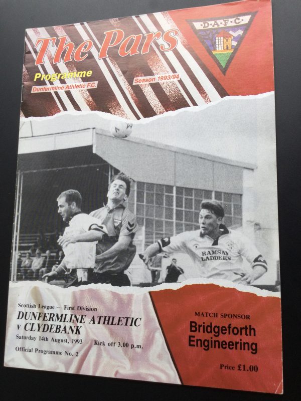 Dunfermline Athletic v Clydebank Match Day Programme 1993