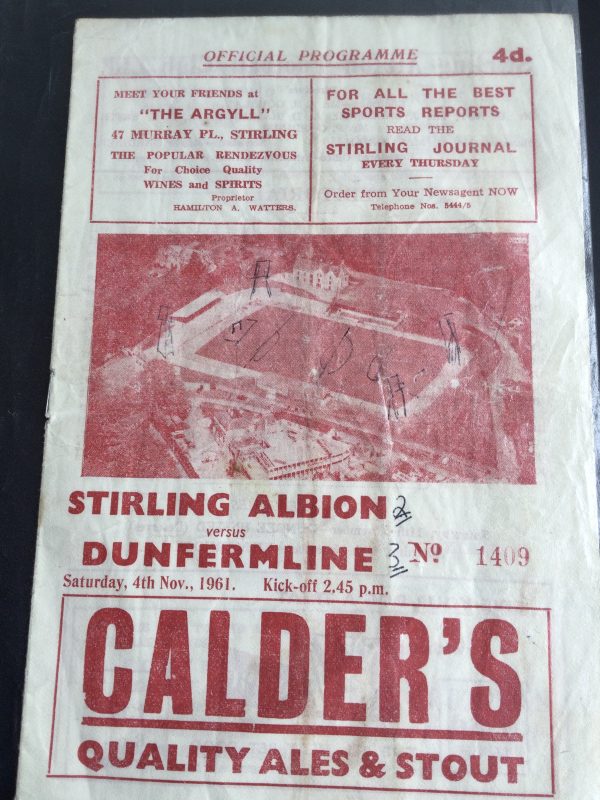 Stirling Albion v Dunfermline Athletic Match Day Programme 1961