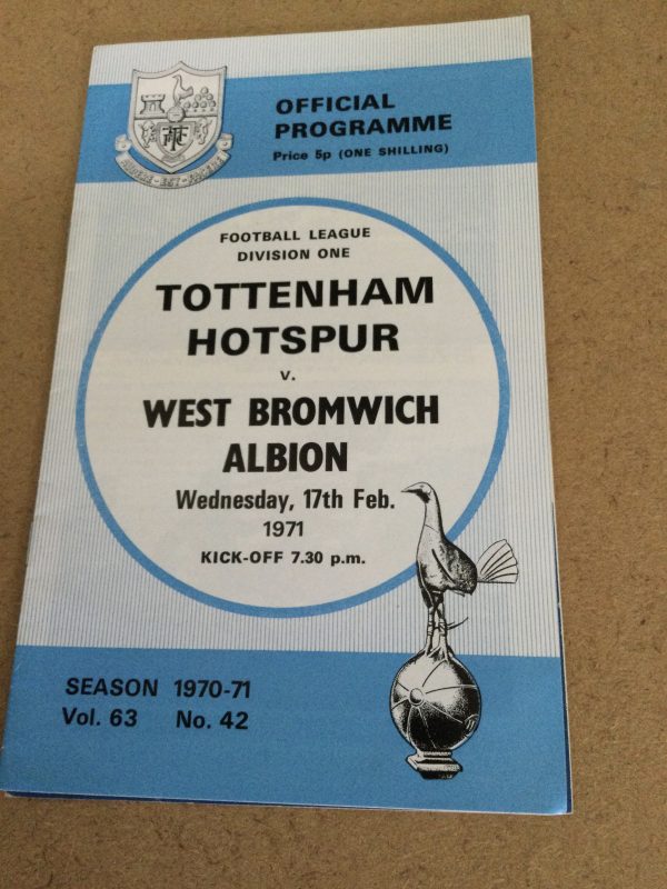 Tottenham Hotspur v West Bromwich Albion Match Day Programme 1971