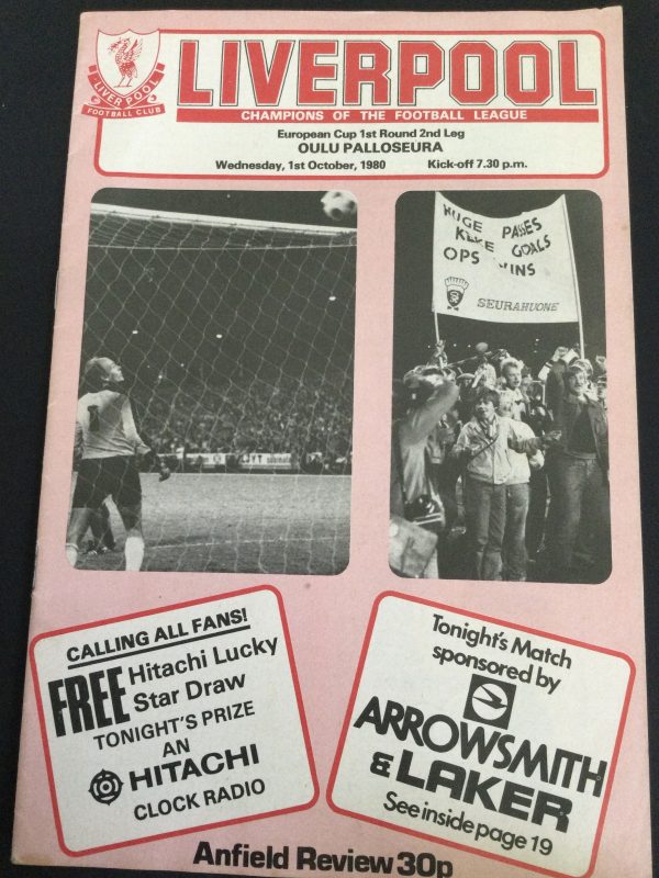 Liverpool v Oula Pallosereura European Cup Match Day Programme 1980