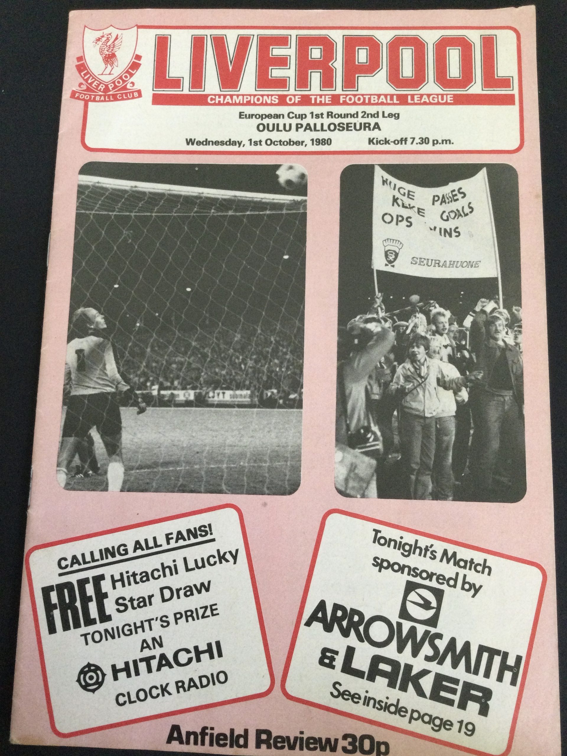 Liverpool v Oula Pallosereura European Cup Match Day Programme 1980