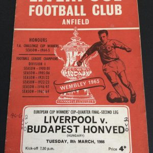 Liverpool v Budapest Honved E.C.W.C. Match Day Programme 1966
