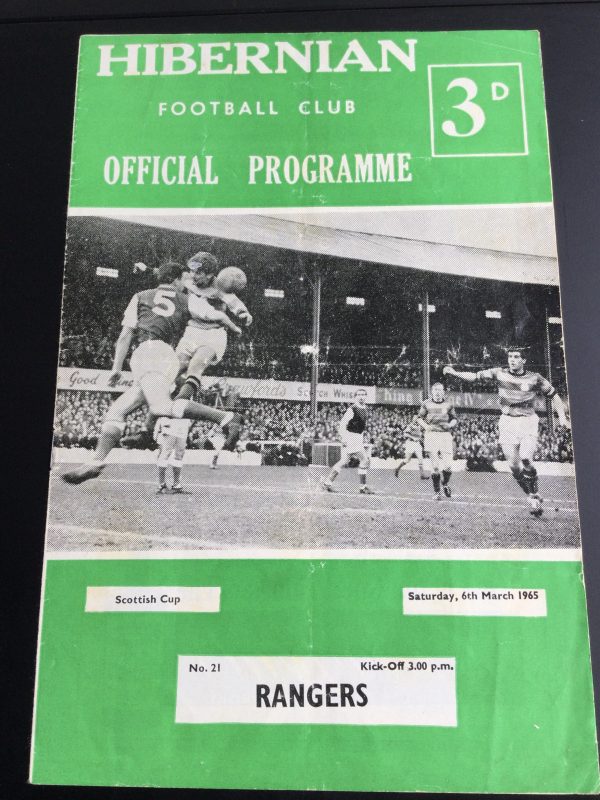 Hibernian v Rangers Scottish Cup Match Day Programme 1965