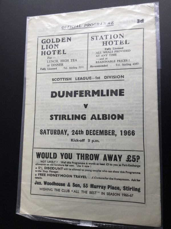 Stirling Albion v Dunfermline Athletic Match Day Programme 1966