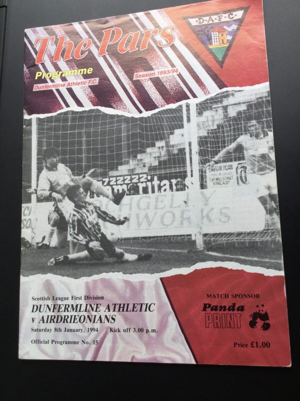 Dunfermline Athletic v Airdrieonians Match Day Programme 1994