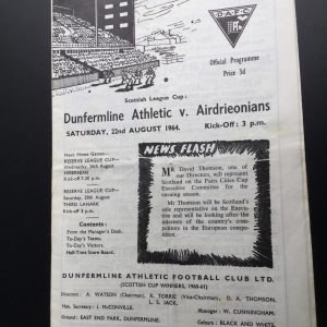 Dunfermline Athletic v Airdrieonians Match Day Programme 1964