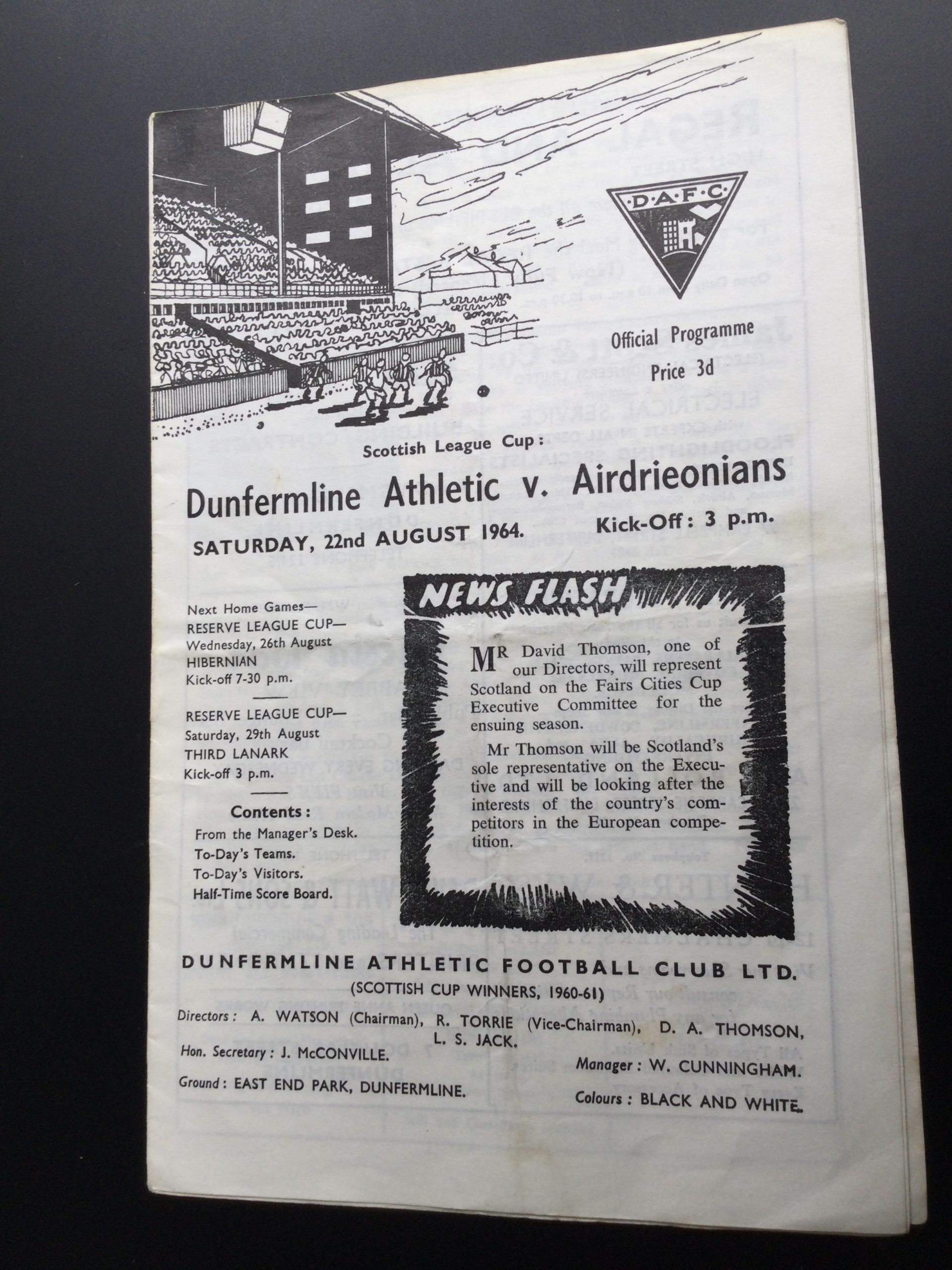 Dunfermline Athletic v Airdrieonians Match Day Programme 1964