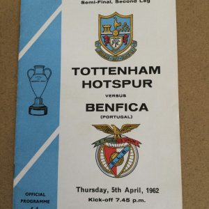 Tottenham Hotspur v Benfica European Cup Semi Final Matchday Programme 1962