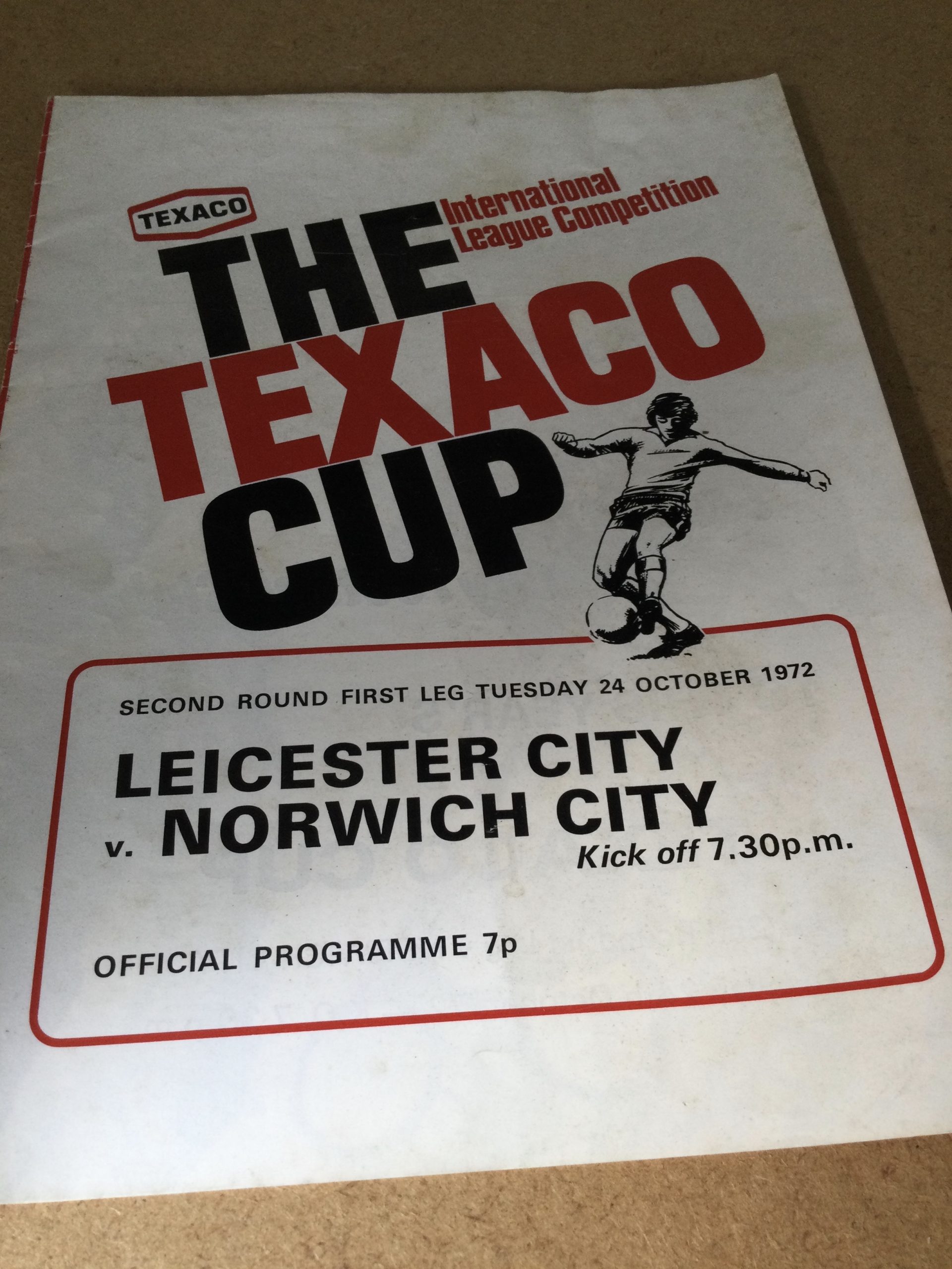 Leicester City v Norwich City Texaco Cup Match Day Programme 1972