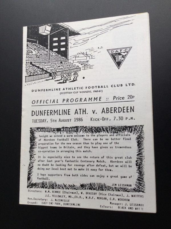 Dunfermline Athletic v Aberdeen Match Day Programme 1986