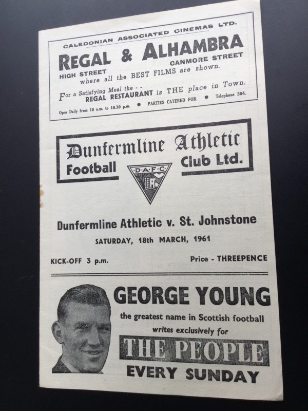 Dunfermline Athletic v St Johnstone Match Day Programme 1961