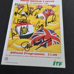 Great Britain v Egypt Davis Cup Official Programme Signed by 6 Players 1996