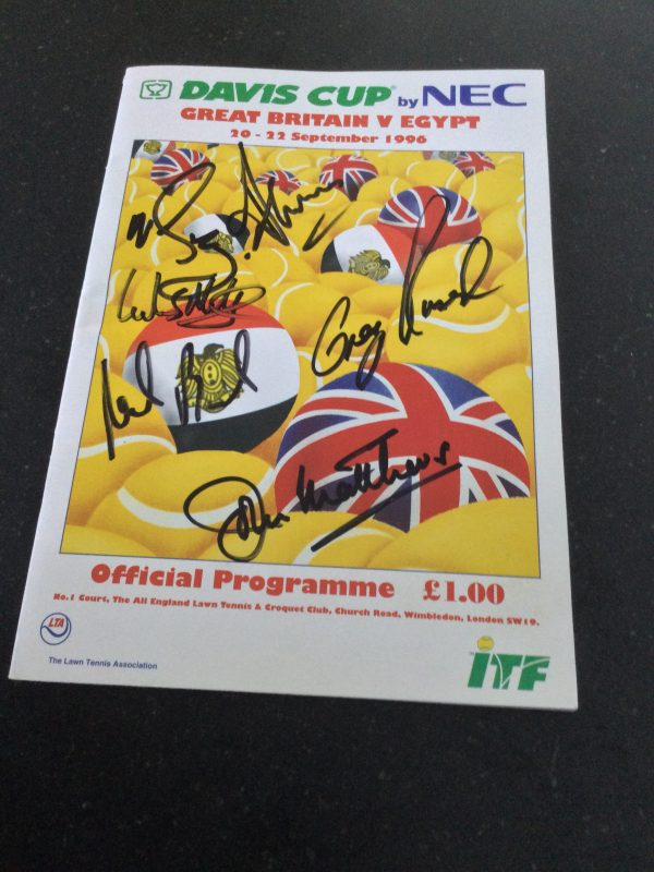Great Britain v Egypt Davis Cup Official Programme Signed by 6 Players 1996