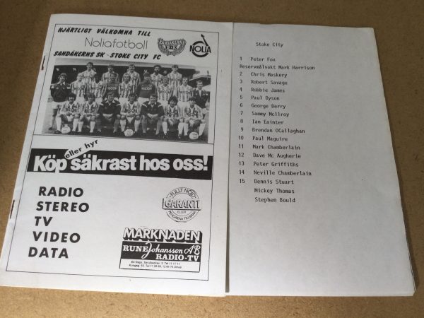 Sandakerns SK (Sweden) v Stoke City Match Day Programme 1983