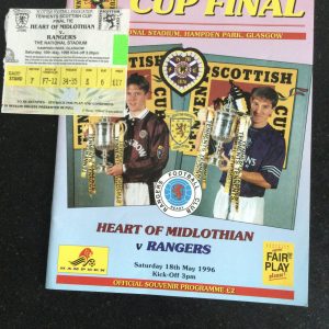Heart of Midlothian v Rangers Scottish Cup Final Match Day Programme c/w Match Ticket 1996