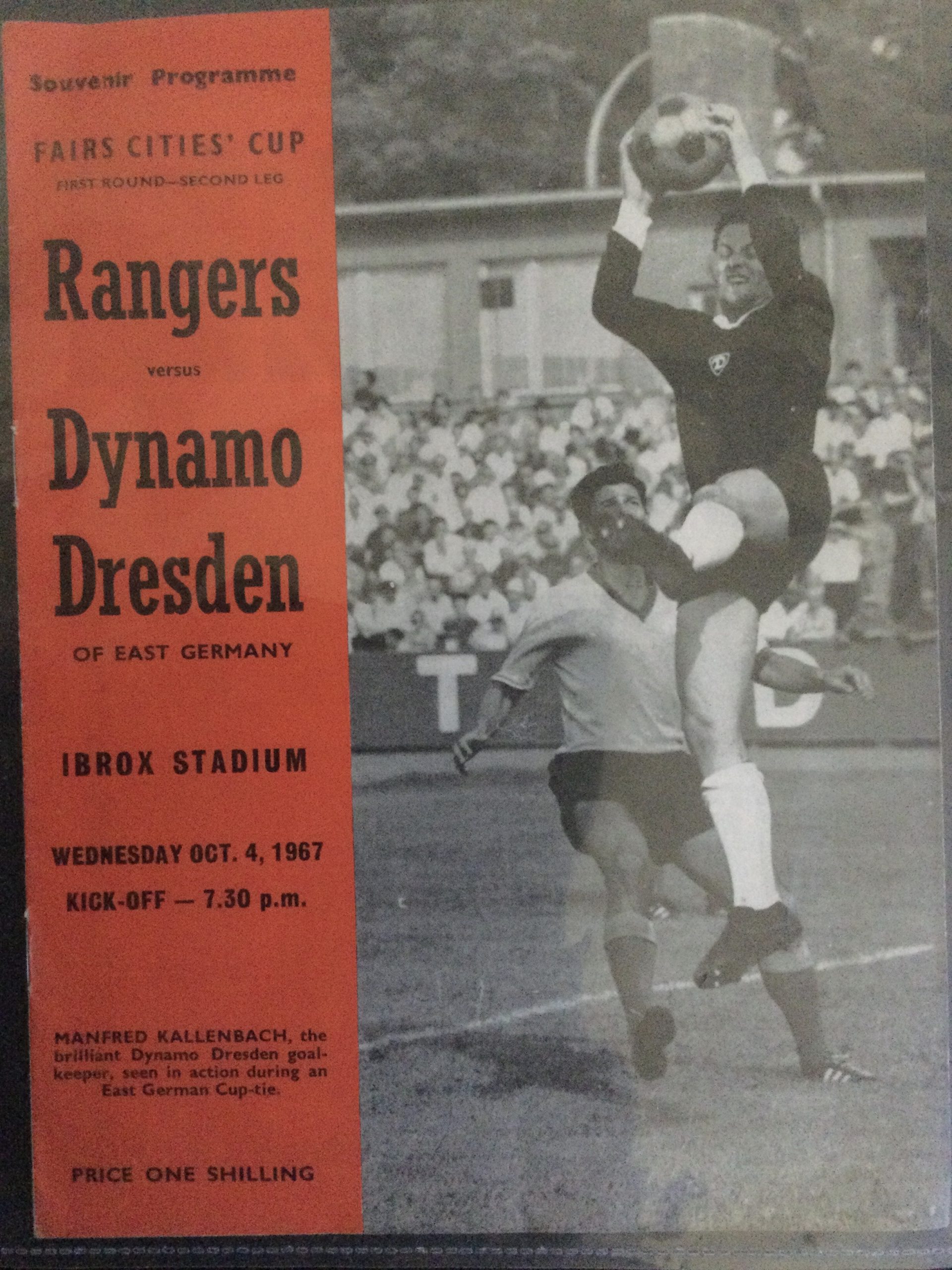 Rangers v Dynamo Dresden Fairs Cup Matchday Programme 1967