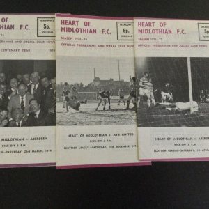 Heart of Midlothian v Aberdeen & Ayr United Matchday Programmes 1972, 73 & 74