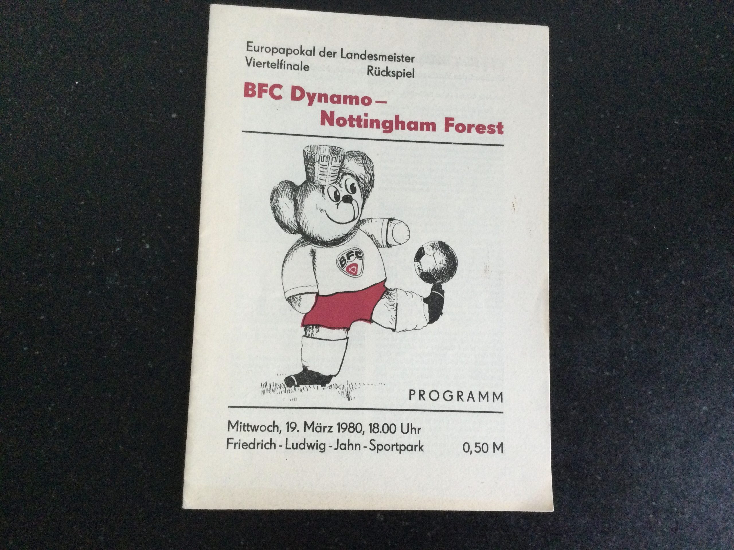 Dynamo Berlin v Nottingham Forest European Cup Match Day Programme 1980